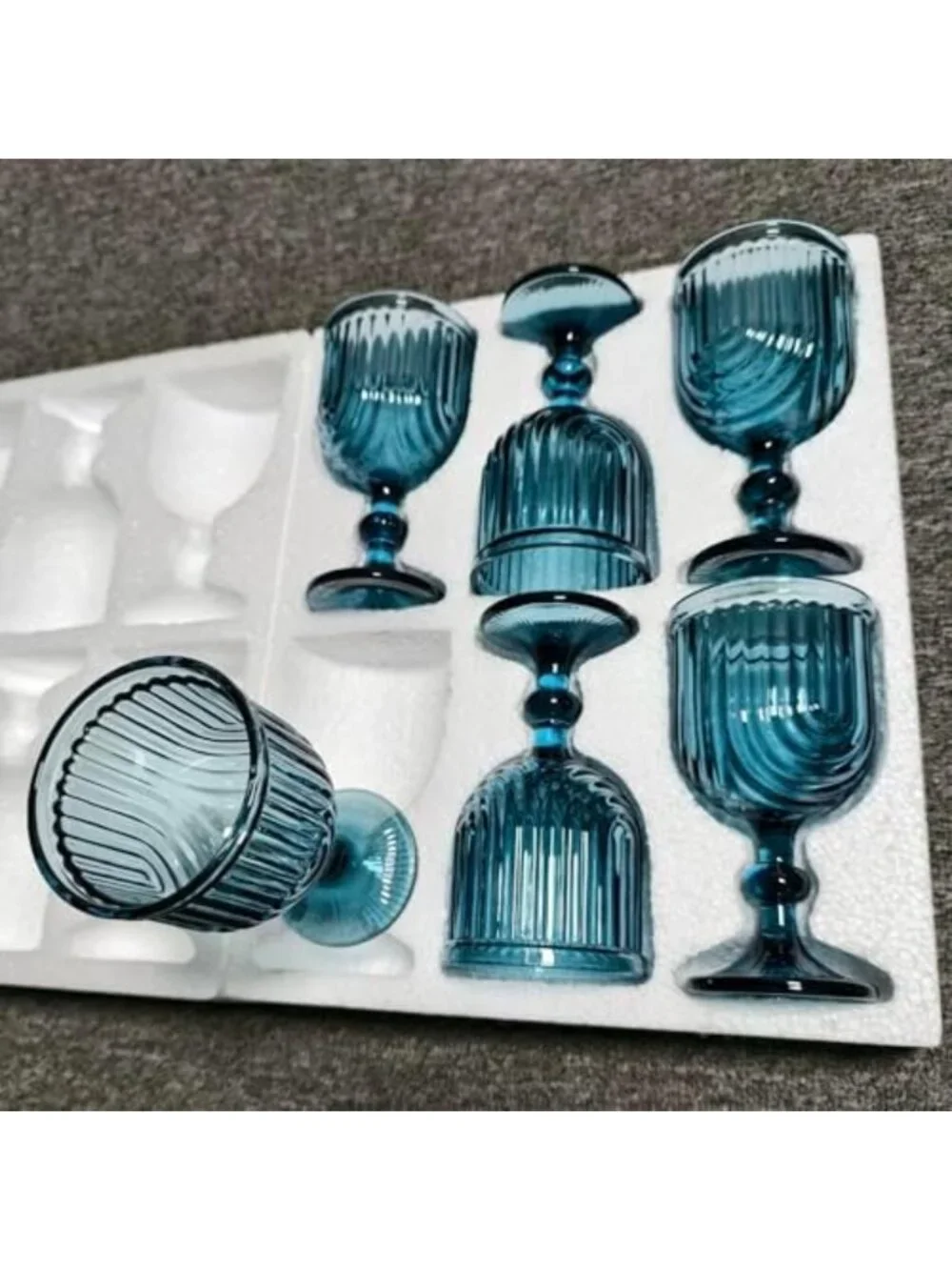 Vintage Blue Glass Water Goblets Set of 6 | 10 oz Wine Glasses for Parties